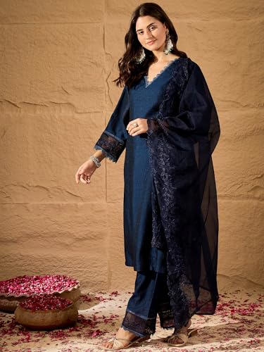 Image of FABIAN FASHION Women's Maroon Straight Kurta Palazzo Pant with Organza Dupatta Set Festive Ethnic Wear(ES 2537)