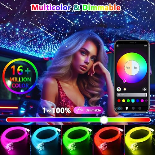 Image of VASTFIRE Starlight Headliner Kit 1300 Piece 0.03in*13.1ft 32W Twinkle & Meteor Dual-Engine 200 Shooting Stars RGBW Fiber Optic Lights Music Sync, DIY Interior Roof Ceiling for SUV /Truck /Jeep
