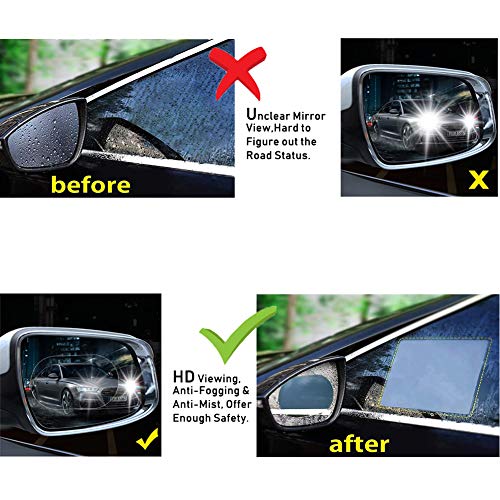 4PCS Car Rearview Mirror Film,Car Side View Mirror,HD Nano Film Anti Fog Glare Rainproof Waterproof Mirror Window Film,Clear Protective Film Sticker Drive Safely for Car Mirrors and Side Windows