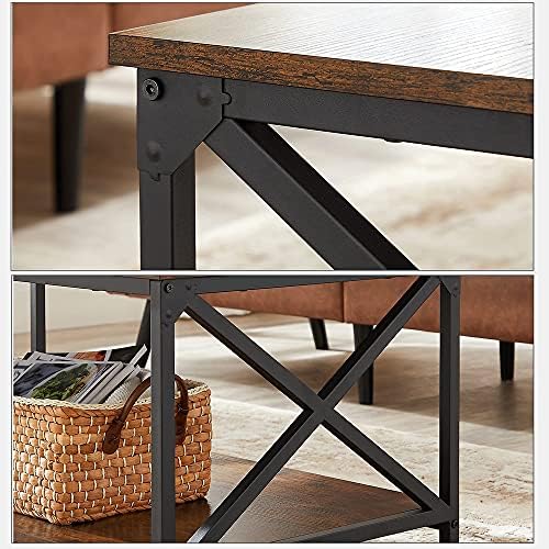 VASAGLE Coffee Table, Cocktail Table with X-Shape Steel Frame and Storage Shelf, 100 x 55 x 45 cm, Industrial Farmhouse Style, Rustic Brown and Black LCT200B01