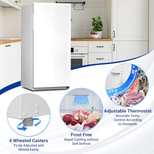 Smad 13.8 Cu.ft Upright Freezer Frost Free, Convertible Freezer Refrigerator with Drawer and Recessed Handle, Standing Freezer Upright for Garage, Home, Kitchen, Restaurant, White on Fridge.com