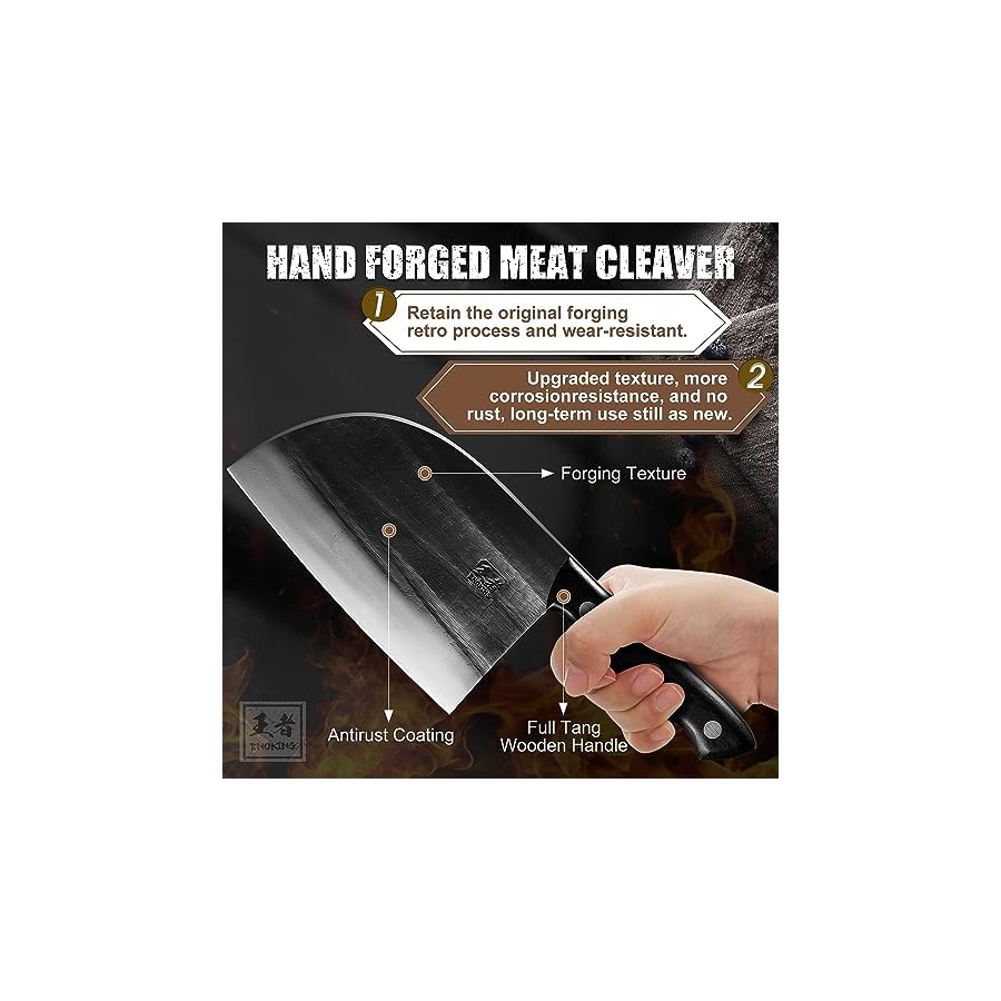 ENOKING-Serbian-Chef-Knife-67-Inch-Handmade-Professional-Meat-Cleaver-Knife-with-Leather-Sheath-High-Carbon-Clad-Steel-Butcher-Knife-with-Full-Tang-Handle-for-Kitchen-Camping-BBQ ENOKING Serbian Chef Knife 6.7 Inch, Handmade Professional Meat Cleaver Knife with Leather Sheath, High-Carbon Clad Steel Butcher Knife with Full Tang Handle for Kitchen, Camping, BBQ