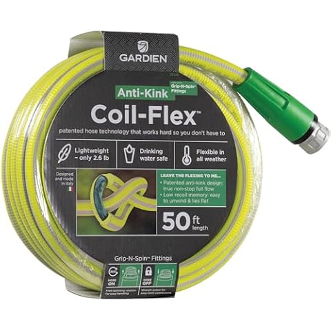 Gardien Coil-Flex No-Crimp Flexible 50 Foot Kink Free Hose - All Weather, Drinking Water Safe, Lightweight Hose with Standard 3/4" Threads Cover