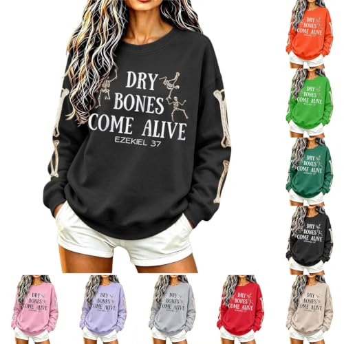 Women Dry Bones Come Print Sweatshirt Christian Halloween Crewneck Pullover - image 1