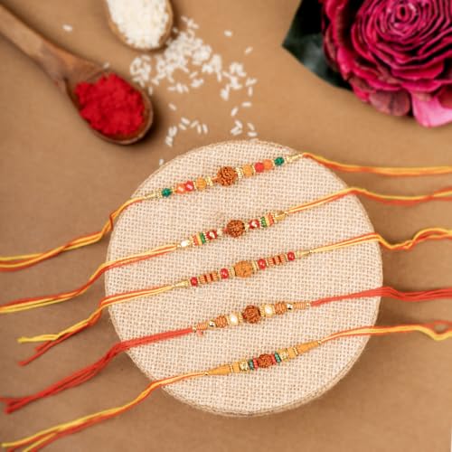Image of Traditional Handmade Rakhi For Brothers | Designer Pearl, & Beaded Wrist Bands For Bhai| Thread Rakhi For Siblings | Elegant Handcrafted Bracelet For Raksha Bandhan
