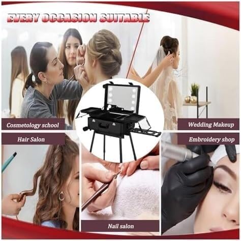Miniatura 6 de Maletín De Maquillaje Con Ruedas, Maletín De Viaje Grande Con Luces Led, Organizador De Maquillaje Profesional Con Ruedas Y Soportes para