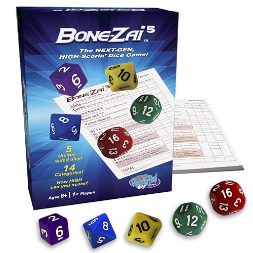 Buddypalgames Bone-Zai-5 The exciting, Next-Level, high-Scoring Dice Game Filled with Risk and Reward. 1 or More Players. Age 8 and up.