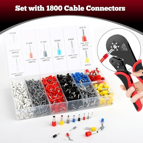 Miniatura 3 de Qoubnic Crimpadora Terminales Electricos, Crimpadora Profesional 0.08-16mm Set Alicates Terminales Electricos, 1800 Piezas Terminales Eléctricos Crimpadora Para Electricistas