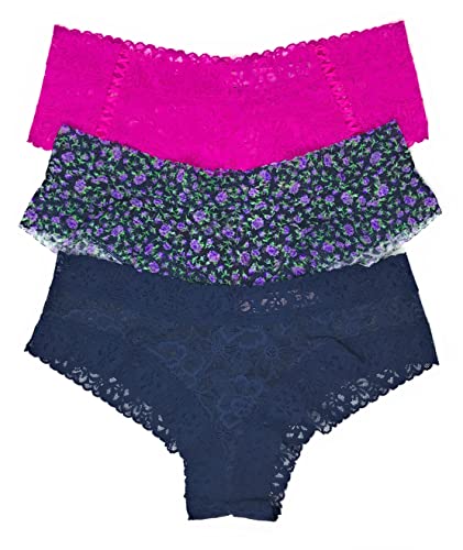 Victoria's Secret The Lacie Cheeky Panty Set of 3 Medium Fuschia / Purple Mini Floral / Navy