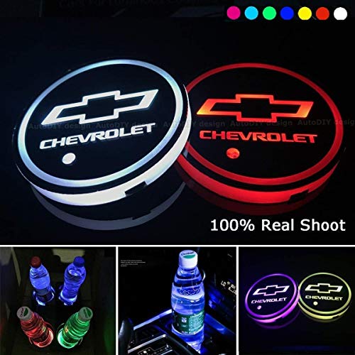 LED Car Cup Holder Lights 7 Colors Changing USB Charging Mat Auto Sport Luminescent Cup Pad LED Interior Atmosphere Lamp 2pcs for Chevrolet