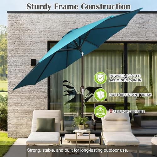 Image of Blissun 10FT Patio Umbrella, Outdoor Table Umbrella, Yard Umbrella, Market Umbrella with 8 Sturdy Ribs, Push Button Tilt and Crank, Cerulean