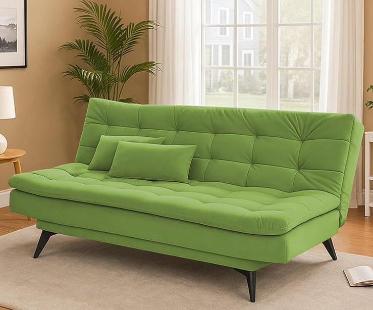 Casaliving Danny Sofa Cum Bed for Living Room Premium Fabric Sofa New 3 Seater Sofa Cum Bed Velvet Fabric with 2 Cushions (Colour Light Green) Suitable for All Indoor Sofa Set-image-15