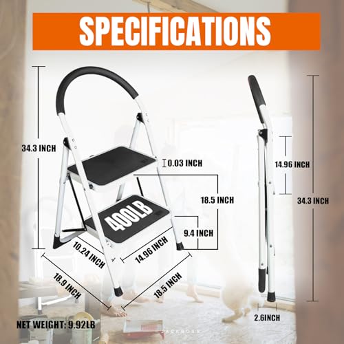 Image of Torin 2 Step Ladder, 400lbs Folding Stool with Anti-Slip Pedal, Capacity, Step Stool with Padded Handle for Kitchen, Household, Offices, ATRJZ9022BB