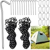 36 Pieces Inflatable Stakes and Tethers Replacement Tethers and Aluminum Metal Stakes Yard Inflatable Accessories with Hook for Fixing Halloween Christmas Decorations Inflatables Lawn Decor Tent