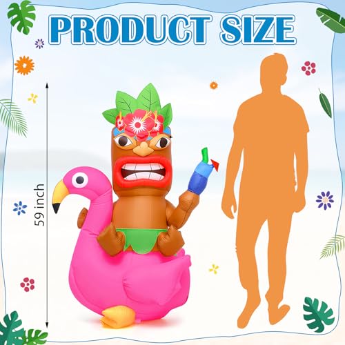 Image of Shappy 5 ft Inflatable Tiki Flamingo Surfboard Luau Hawaiian Party Decorations Summer Inflatables Outdoor LED Lighted Tiki Blow up Beach Tropical Pool Surfing Yard Party Supplies Favors(Delicate)