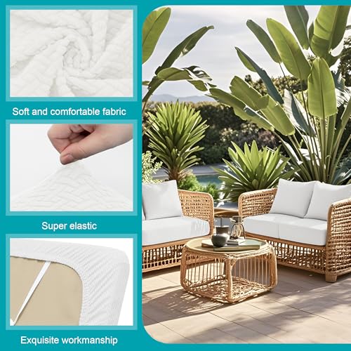 Image of 14Pcs Stretch Patio Cushion Covers,Outdoor Couch Covers Replacement,Outdoor Couch & Sofa Slipcovers,for Patio Furniture Cushion Covers,Washable Reusable Furniture Protector (Jade White,Cover Only)