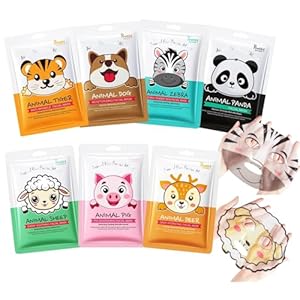 7 Stück Tiermuster Gesichtsmaske Set, Multifunktions Skincare Set für Teenager Mädchen Geschenke, Feuchtigkeits & Nähren Tuchmasken Gesicht Set mit Niacinamid, Beruhigend Hautpflege Geschenkset Frauen