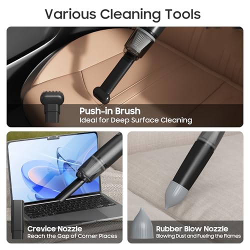 Image of Handheld Vacuum Cordless, Car Vacuum Portable with 2 Suction Modes, Blow & Suction 2-in-1, Small Vacuum Cleaner for Car, Home, Pet Hair, Office, Desk, Keyboards (Dark)