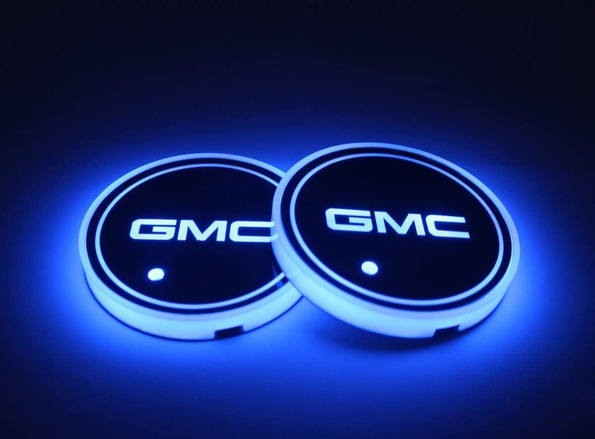 2pcs LED Car Cup Holder Lights For GMC, 7 Colors Changing USB Charging Mat Luminescent Cup Pad , Interior Atmosphere Lamp