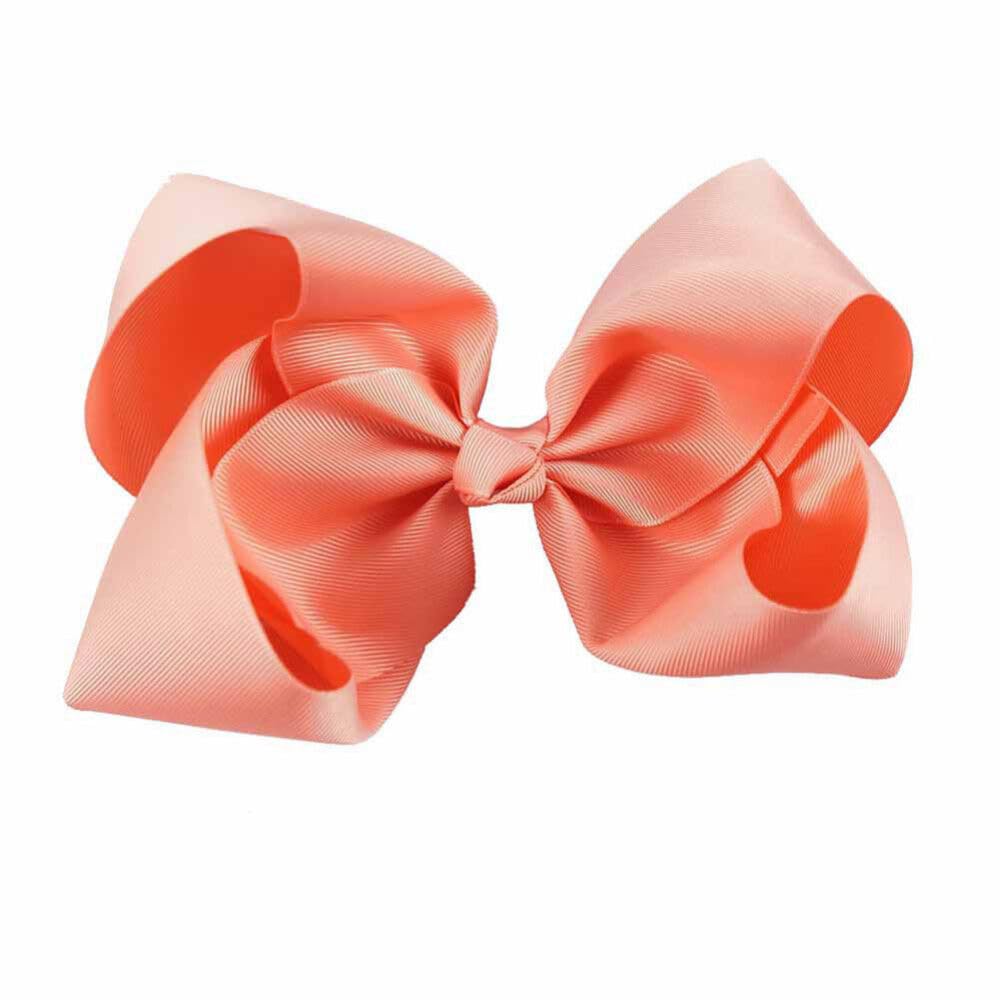 EliteKoopers 1pcs 6" Inch Coral Alligator Grosgrain Hair Ribbon Bow Boutique Girls Woman Hair Clip Pin Reusable