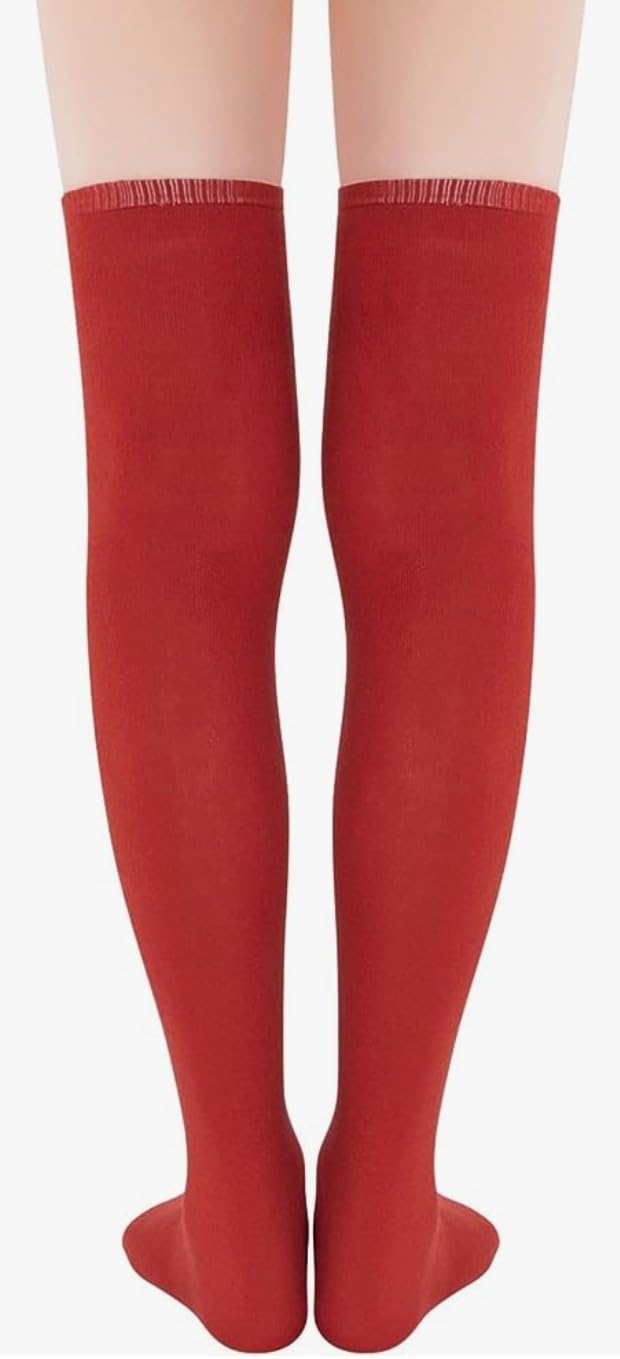 MUKHAKSH (Pack of 1 Pair = 2 Stockings Girls Cotton Red Stocking Thigh High Long Over The Knee Red Socks - Image 2 thumbnail