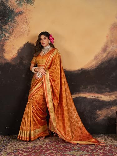 Image of SWORNOF Women's Kanjivaram Soft Silk Banarasi Sarees With Unstiched Blouse Piece