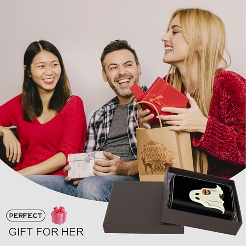 Image of Cute Credit Card Holder with Zipper, Coffee Ghosts RFID-Blocking Card Case Small Wallet for Women Men, Multi-slot Card Organizer Case Travel Accordion Wallet