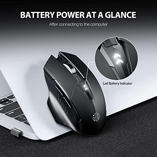 INPHIC Wireless Mouse Rechargeable, [Upgraded], Ergonomic Silent Click USB 2.4G Cordless Mouse for Laptop PC Computer Tablets, 6 Buttons, 1600DPI 3 Adjustment Levels, Battery Level Visible, Black