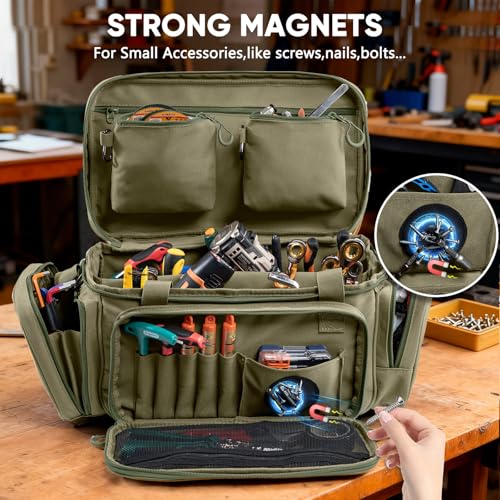 Heavy Duty Tool Bag Organizer with Strong Magnets & Detachable Pouches, Tactical Tool Tote for Men, Multiple Pockets, Anti-Friction Bottom Utility Tool's Bag for Electrician,Mechanic by FRECOLSH - Image 3