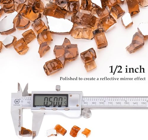 Image of Pulovin 10 lbs Fire Glass for Propane Fire Pit, 1 /2 Inch Fire Pit Glass Rocks for Gas Fireplace, Reflective Glass Rocks for Fire Pit Table, Copper