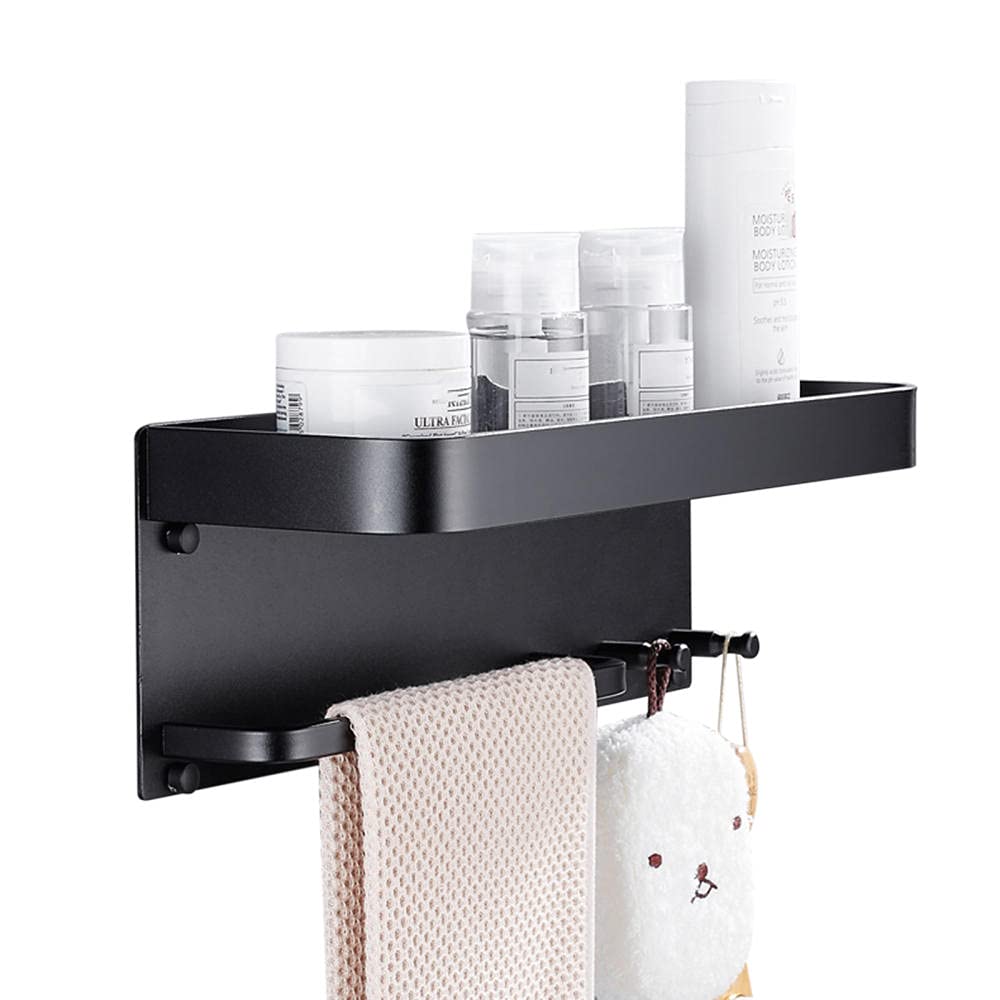 YQIRONRI Shower Caddy Wall Mounted Shelves with Towel Bar Basket No Drilling with Hook Adhesive Space Aluminum for