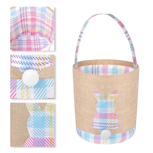 Image of Easter Bunny Basket Canvas Easter Egg Hunts Decorations Storage Reusable Grocery Candy Bag Gifts