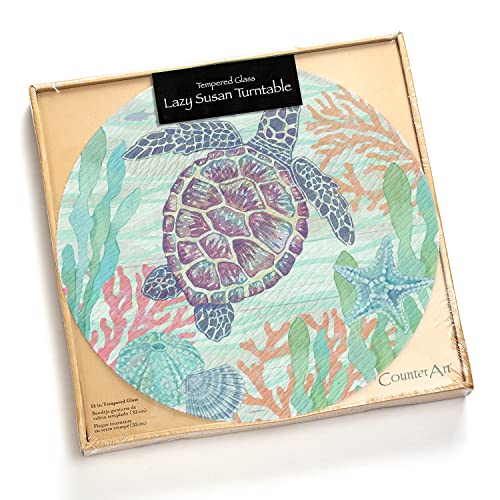 Counterart Salt & Sea Turtle 4Mm Heat Tolerant Tempered Glass Lazy Susan Turntable 13" Diameter Cake Plate Condiment Caddy Pizza Server #TOP7