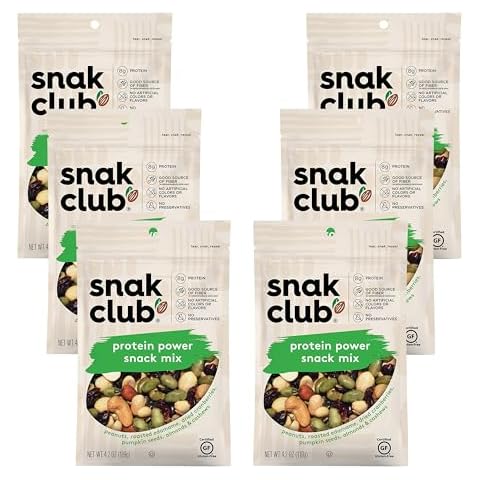 Snak Club Protein Power Snack Mix with Peanuts, Roasted Edamame, Dried Cranberries, Pumpkin Seeds, Almonds, and Cashews, Gluten-Free and Kosher Trail Mix Snacks, 4.2 oz Resealable Bags, 6 Pack Cover