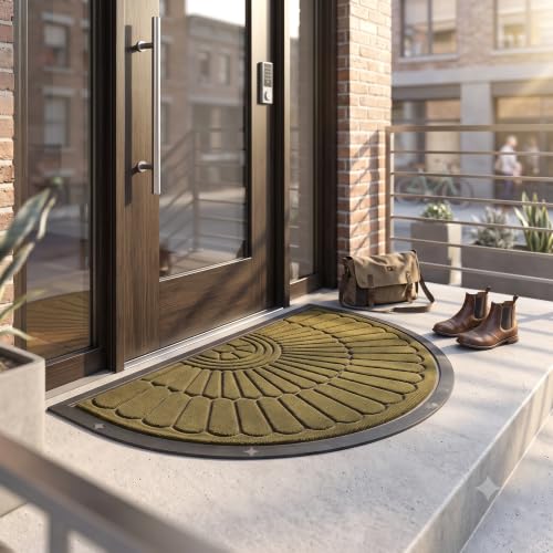 Image of Heavy Duty Front Door Mat 45 x 75 cm, Outdoor Indoor Welcome Mat, Non Slip Dirt Trapper Entrance Rug for Entryway, Patio & Porch,Washable Low Profile (Mehndi D 45 x 75 Cm)