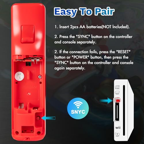 Image of PORTHOLIC Wii Remote Controller, 2 Packs Upgrade Wii Wireless Controller,Compatible with Wi /Wii U Console(Red and Red)