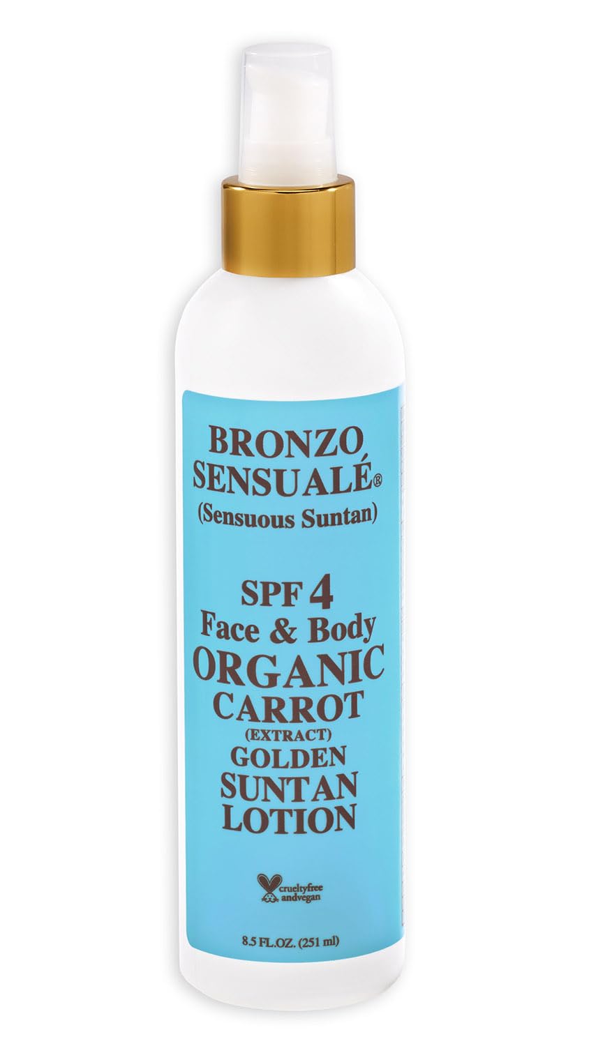 Tanning Lotion with SPF 4 Sunscreen Protection – Organic & Botanical Ingredients for a Sun-Kissed Glow – Moisturizing, Non-Greasy Sun Care Carrot Lotion, by Bronzo Sensuale, 8.5 Fl. Oz.