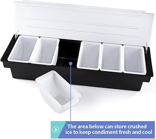 Miniatura 5 de MOLIGOU Recipiente para servir condimentos refrigerado por hielo, bandeja para adornar 4 compartimentos con tapa, organizador de condimentos de