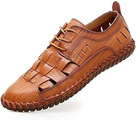 Moodeng Men`s Closed Toe Leather Sandals Sport Outdoor Sandals Summer Lace up Shoes Causal Fisherman Shoes Brown