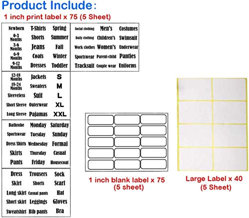Dmlnn 20 Pack White Clothing Rack Size Dividers Plus 90 Labels (1 Inch) And 24 Large Blank Labels, Large Rectangular Clothing Closet Dividers (Pearl White) #TOP3