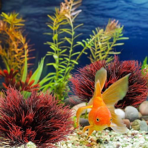 Image of 2 Pcs Aquarium Plants Fish Tank Decorations Artificial Fish Tank Plants Plastic Mini Grass Set Natural Style Tanks Accessories (Black Red)
