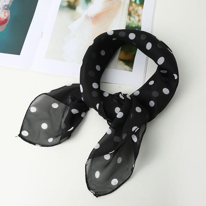 INOGIH Polka-Dot Chiffon-Sheer-Square Neck-Head-Scarf for Women Hip-Hop- Scarf 1950s Party Halloween-Costume4