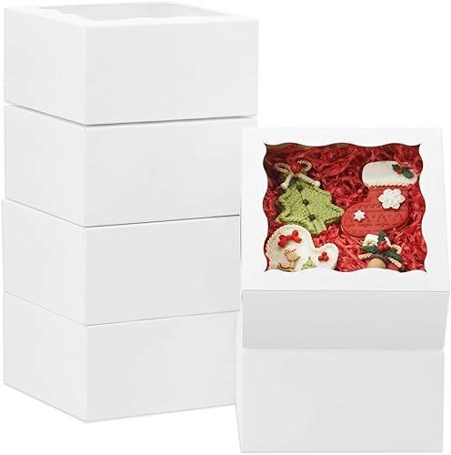 XIINHPKGG - 50 cajas de galletas de 6 x 6 x 3 pulgadas cajas de panadería con ventana, cajas de golosinas, cajas de fresas, mini cajas de pastel