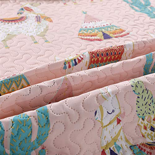 Ycosy 3 Piece Kids Girls Quilt Set Full/Queen Size Cartoon Animal Llama Bedspread Set Pink Animal Alpaca Bedcover Children Blanket Throw Lightweight Desert Cactus Plant Coverlets thumb #6
