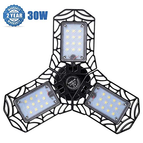 LED Garage Lights, 30W Deformable Garage Ceiling Light,3000Lumens CRI 80 6000k Mini Led