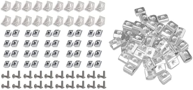 50Pcs M5 T Sliding Nut Zin-Plated Carbon Steel T Sliding Nut & 1Set 2020 Series Aluminum Profile Connector Set - (Color: Silver)