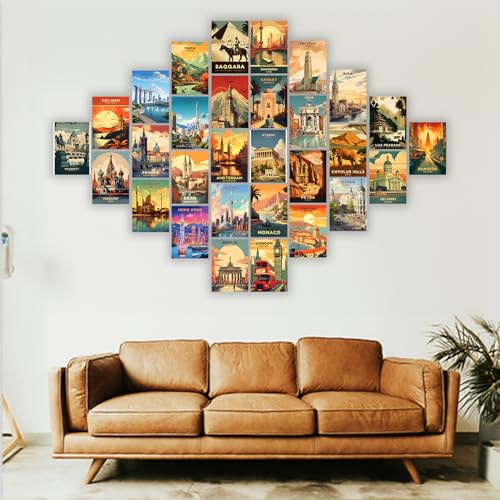 Image of Wallgasm Travel Wall Collage Kit - Pack of 30, 10x15cm Posters - Aesthetic Room Decor Item | Posters for Bedroom, Livingroom Decor | Office Decor Item Mini Poster Set