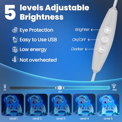 Image of Koala Gaming Neon Sign,LED Koala Wall Light with Game Controller,USB Powered 5V /2A Dimmable Neon Light for Gamers,Kids' Rooms,Game Rooms & Home Bars,Fun Video Game Decor,Room Decor