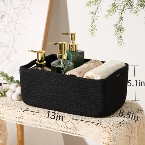 MiniArk-Small-Storage-Baskets-for-Organizing-Closet-Organizer-Bins-Shelf-Toy-Basket-Woven-Rope-Baskets-Cube-Decorative-Box-Shallow-Basket-13x85x51-3-Packs-Black