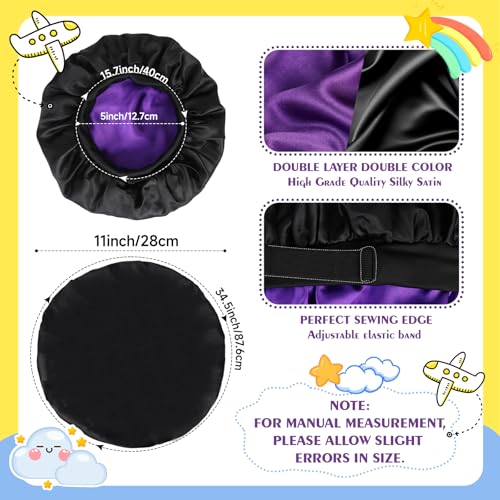 Kids Bonnets for Girls Silk Bonnet for Kids Double Layer Satin Bonnet Adjustable Toddler Sleep Cap（Black and Purple）3